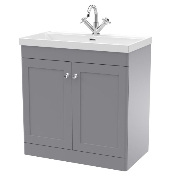 800mm Floor Standing 2-Door Vanity with Basin - 1 Tap Hole - Nuie CLC226E Grey, Grey colour ,image 1