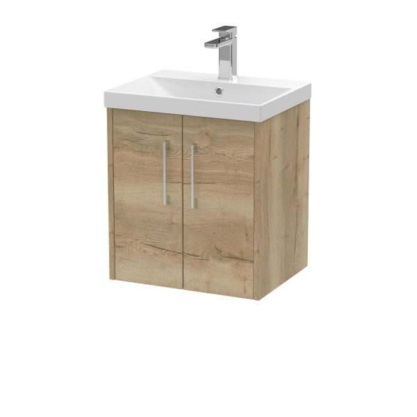 500mm Wall Hung 2 Door Vanity & Basin 3 - Hudson Reed JNU1821D Oak, Oak colour ,image 1
