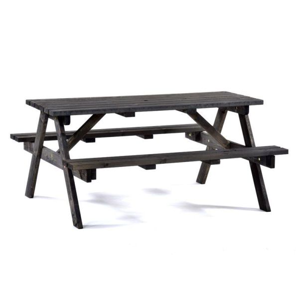 Chester 6 Seat Wooden Picnic Table - Dark Grey - FSC Mix Credit, Grey colour ,image 1
