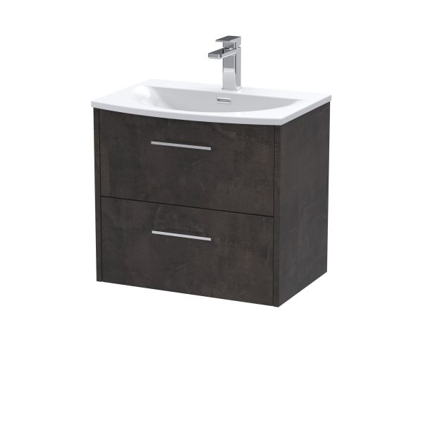 600mm Wall Hung 2 Drawer Vanity & Basin 4 - Hudson Reed JNU2624G Brown, Brown colour ,image 1