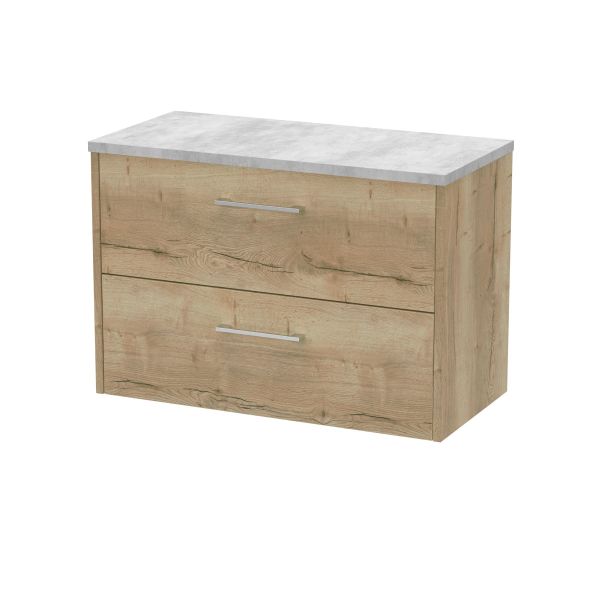 800mm Wall Hung 2 Drawer Vanity & Laminate Top - Hudson Reed JNU1826LBG Oak, Oak colour ,image 1