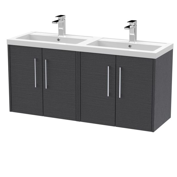 1200mm Wall Hung 4 Door Vanity & Double Basin - Hudson Reed JNU2223C Grey, Grey colour ,image 1