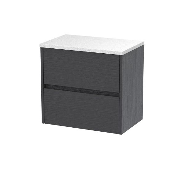 600mm Wall Hung 2 Drawer Unit & Worktop - Nuie HAV2204LSW Grey, Grey colour ,image 1