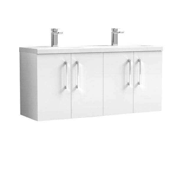 1200mm Wall Hung 4 Door Vanity & Double Basin - Nuie ARN123F White, White colour ,image 1