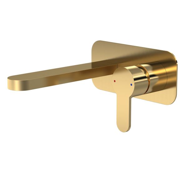 Wall Mounted 2 Tap Hole Basin Mixer With Plate - Nuie ARV828 Brushed Brass, Brass colour ,image 1