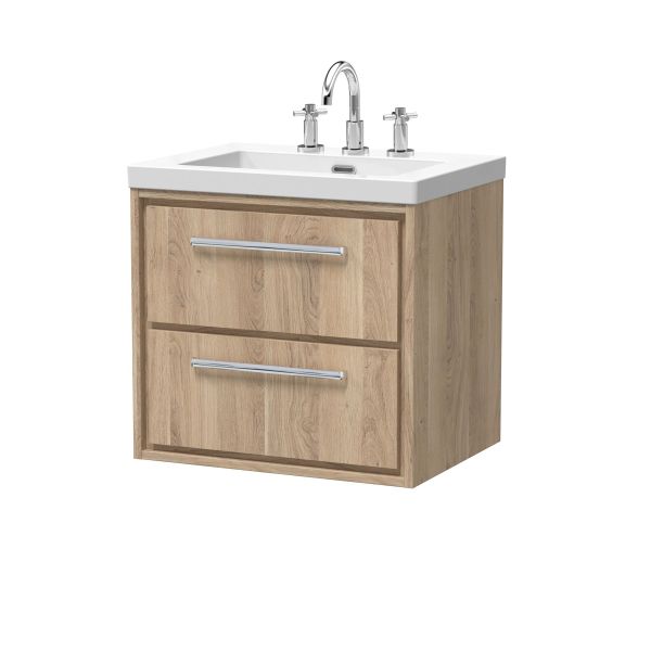600mm Wall Hung 2-Drawer Vanity with Basin - 3 Tap Hole - Hudson Reed LIL3024M Oak, Oak colour ,image 1
