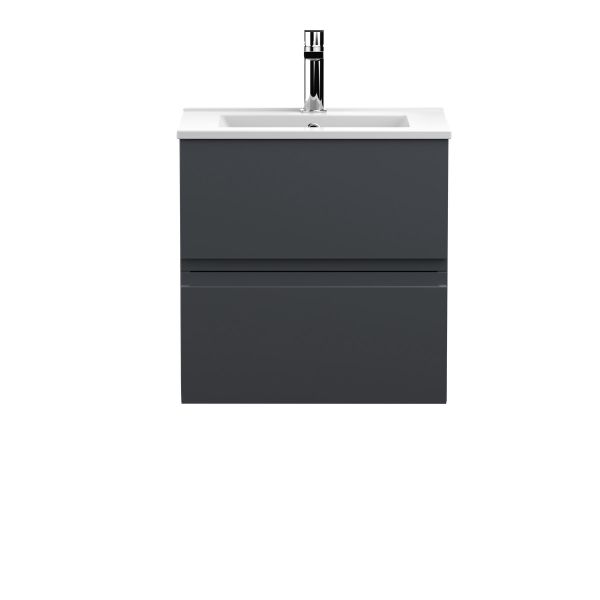 500mm Wall Hung 2 Drawer Vanity & Basin 2 - Hudson Reed URB1402B Black, Black colour ,image 1