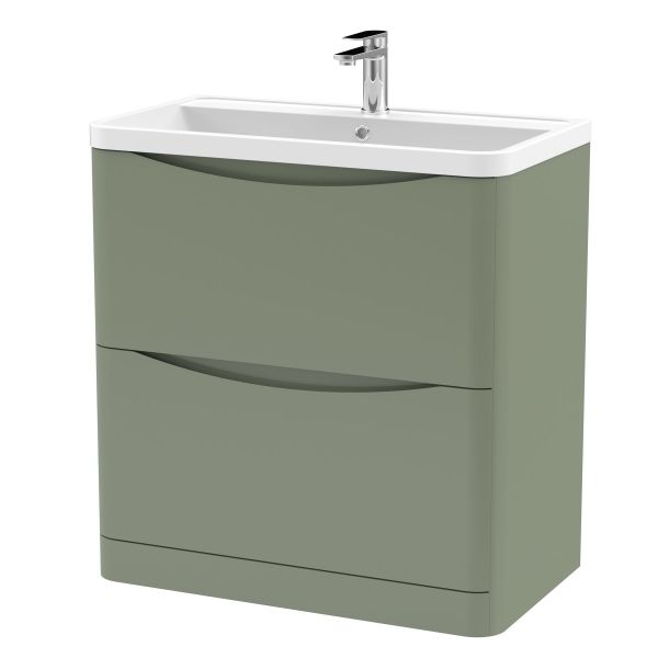 800mm Floor Standing 2 Drawer Vanity & Polymarble Basin - Nuie LUN803 Green, Green colour ,image 1
