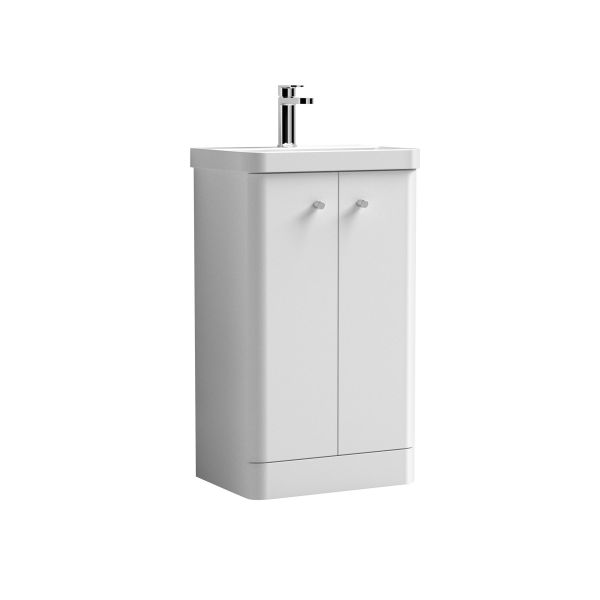 500mm Floor Standing 2-Door Vanity & Basin - Nuie COR104 Gloss White, White colour ,image 1