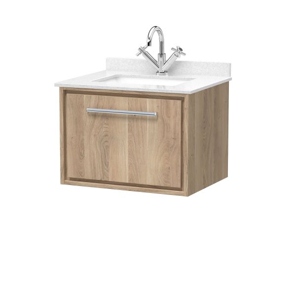 600mm Wall Hung Single Drawer Vanity with Marble Worktop Basin - Hudson Reed LIL3022WS1 Oak, Oak colour ,image 1