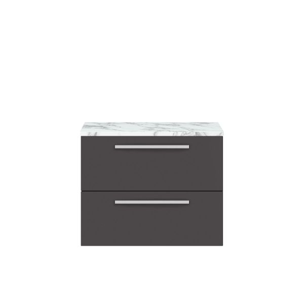 720mm Wall Hung 2-Drawer Unit & Laminate Worktop - Hudson Reed QUA006LCM Grey, Grey colour ,image 1