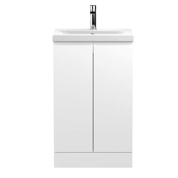 500mm Floor Standing 2-Door Vanity Unit & Basin 1 - Hudson Reed URB107A Satin White, White colour ,image 1