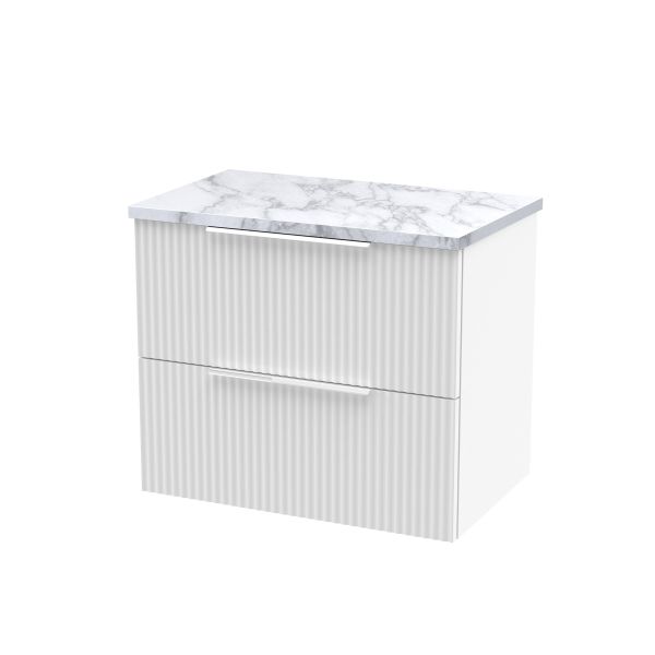 600mm Wall Hung 2-Drawer Vanity & Laminate Worktop - Hudson Reed DFF193LCM White, White colour ,image 1