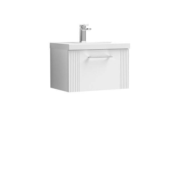 600mm Wall Hung Single Drawer Vanity & Basin 3 - Nuie DPF194D White, White colour ,image 1
