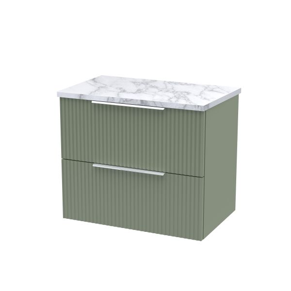 600mm Wall Hung 2-Drawer Vanity & Laminate Worktop - Hudson Reed DFF893LCM Green, Green colour ,image 1