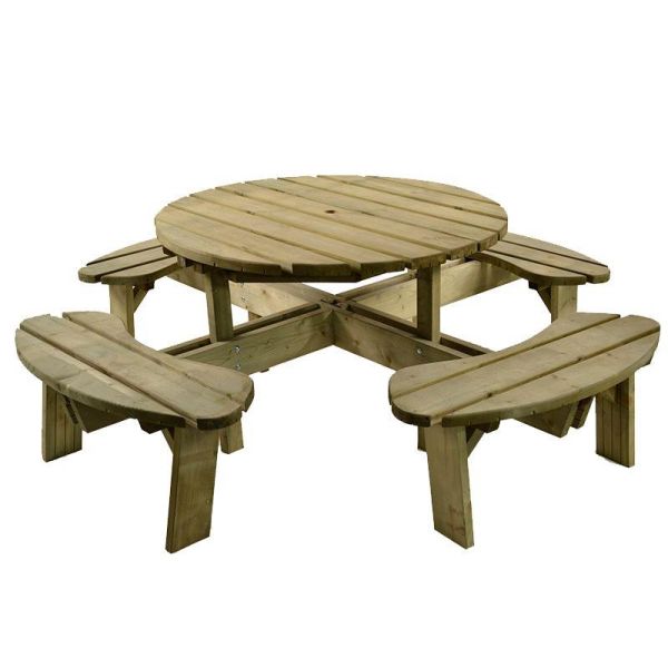 Aberdeen 8 Seat Round Wooden Picnic Table - Neutral Green - FSC Mix Credit, Neutrals colour ,image 1