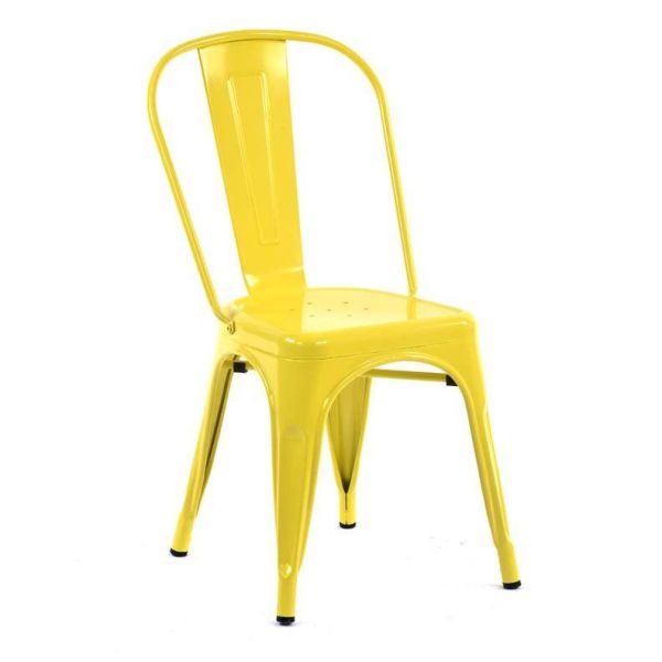 Tolix Style 850 x 450 Metal Garden Chair With Timber Seat - Yellow, Yellow colour ,image 1