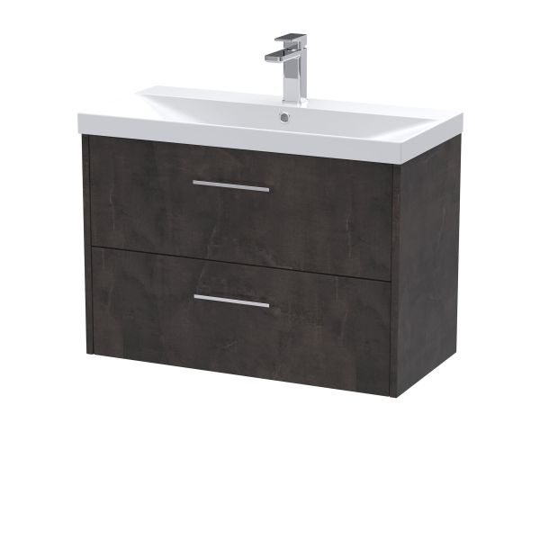 800mm Wall Hung 2 Drawer Vanity & Basin 3 - Hudson Reed JNU2626D Brown, Brown colour ,image 1