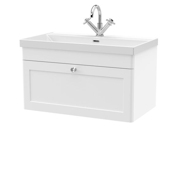 800mm Wall Hung 2-Door Vanity with Basin - 1 Tap Hole - Nuie CLC196E White, White colour ,image 1