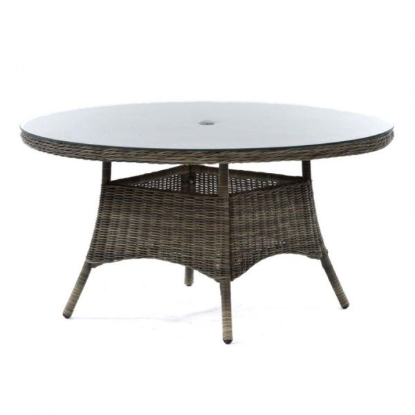 Regent Rattan Round Table - 1500mm Diameter Tempered Glass Top - 40mm Parasol Hole - Grey/Brown, Grey colour ,image 1