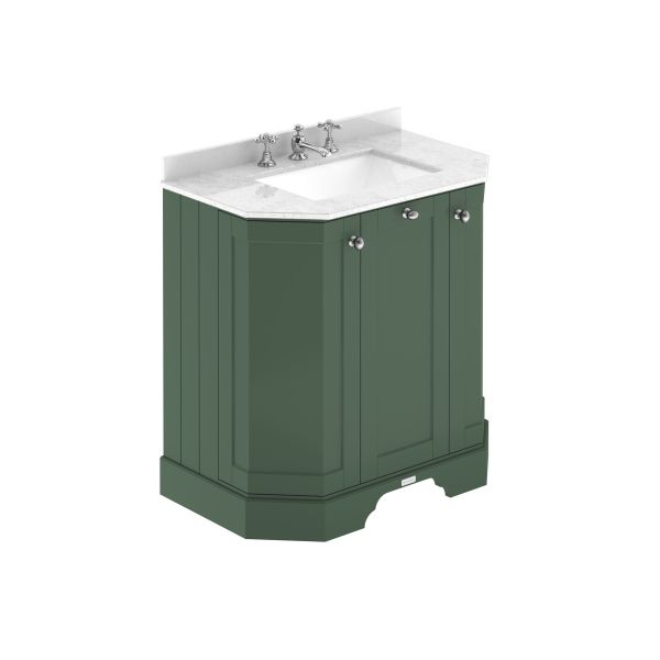 750mm 3-Door Angled Unit & Marble Top 3TH - Hudson Reed LOF814 Hunter Green, Green colour ,image 1