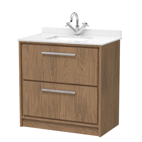 800mm Floor Standing 2-Drawer Vanity with Marble Worktop Basin - Hudson Reed LIL2735WS1 Oak, Oak colour ,image 1