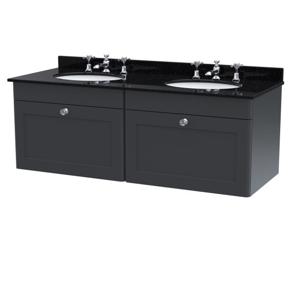 1200mm Wall Hung 2 Drawer Vanity & Marble Top - Nuie CLC1494BR6 Black, Black colour ,image 1