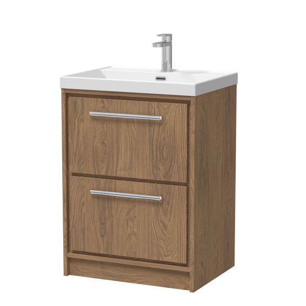 600mm Floor Standing 2-Drawer Vanity with Basin - 1 Tap Hole - Hudson Reed LIL2733E Oak, Oak colour ,image 1