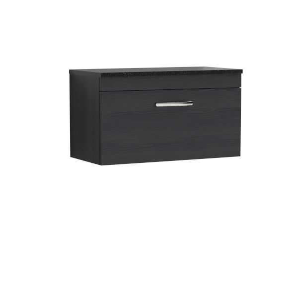 800mm Wall Hung Vanity With Sparkling Black Worktop - Nuie ATH061LSB Charcoal Black, Hacienda Black colour ,image 1