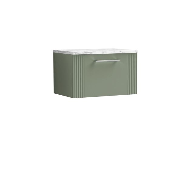 600 Wall Hung Single Drawer Vanity & Laminate Worktop - Nuie DPF894LCM Green, Green colour ,image 1