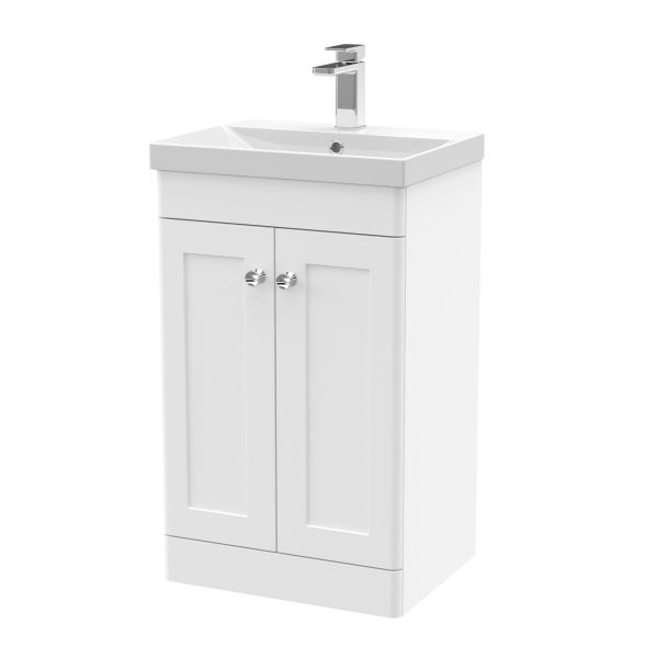 500mm Floor Standing 2 Door Vanity & Basin 3 - Nuie CLC123E White, White colour ,image 1