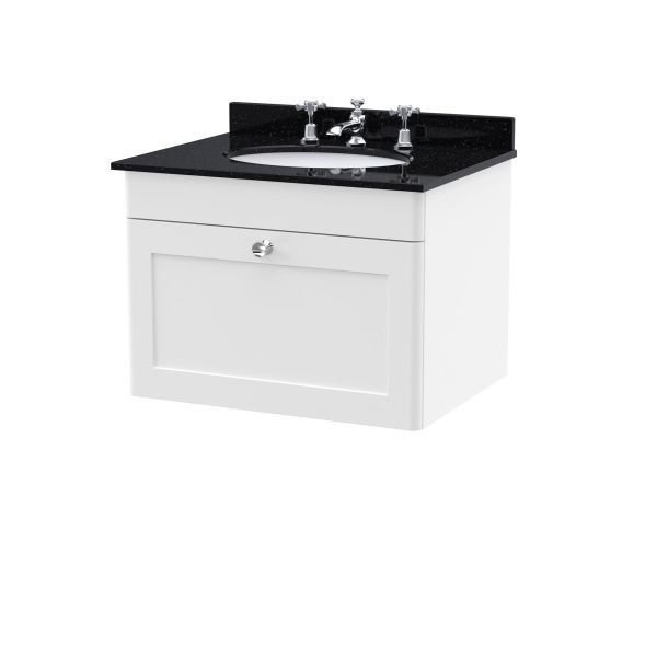 600mm Wall Hung 1 Drawer Vanity & Marble Top 3TH - Nuie CLC194BR3 White, White colour ,image 1