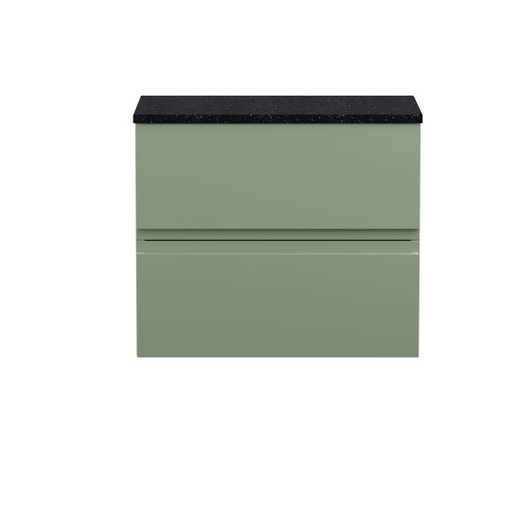 600mm Wall Hung 2 Drawer Unit & Laminate Top - Hudson Reed URB804LSB Green, Green colour ,image 1