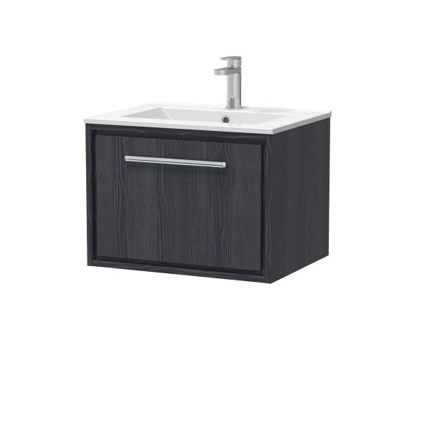 600mm Wall Hung Single Drawer Vanity with Basin - 1 Tap Hole - Hudson Reed LIL2222C Grey, Grey colour ,image 1