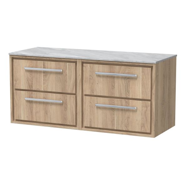 1200mm Wall Hung 4-Drawer Vanity with Marble Worktop - Hudson Reed LIL3024GMT2 Oak, Oak colour ,image 1