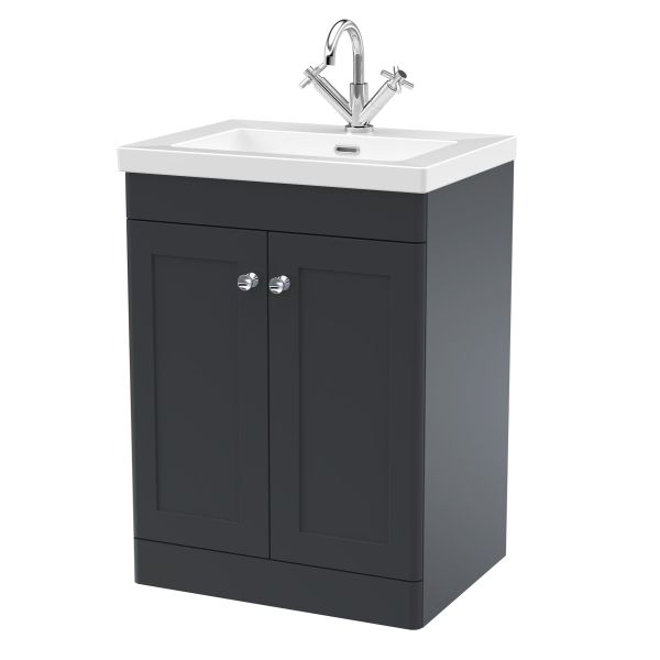 600mm Floor Standing 2-Door Vanity with Basin - 1 Tap Hole - Nuie CLC1425L Black, Black colour ,image 1