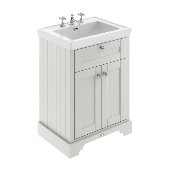 600mm 2-Door Vanity & Classic Basin 3TH - Hudson Reed LOF434 Timeless Sand, Cream colour ,image 1