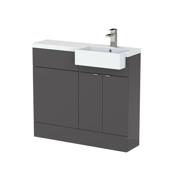 1000mm Combination Unit & Right Hand Semi Recessed Basin - Hudson Reed CBI949 Gloss Grey, Grey colour ,image 1