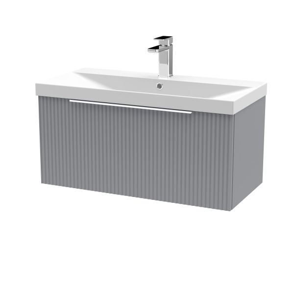 800mm Wall Hung Single Drawer Vanity & Basin 3 - Hudson Reed DFF296D Grey, Grey colour ,image 1