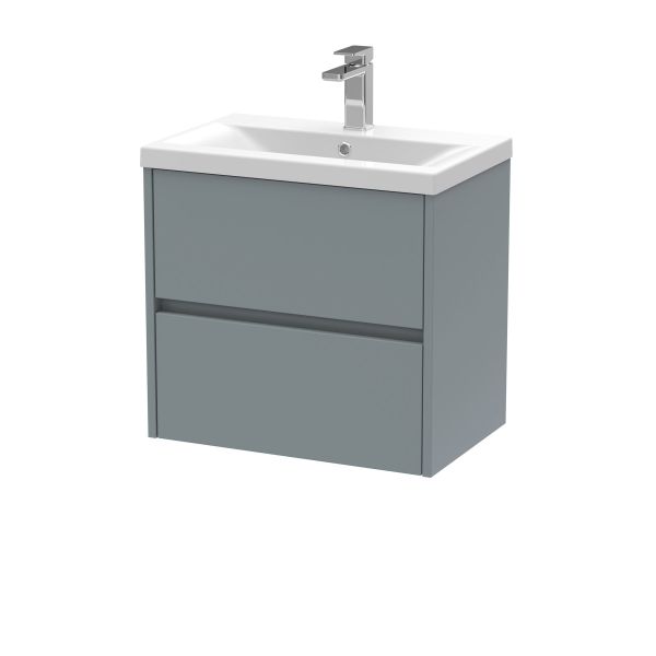 600mm Wall Hung 2 Drawer Unit & Basin 1 - Nuie HAV2304A Grey, Grey colour ,image 1