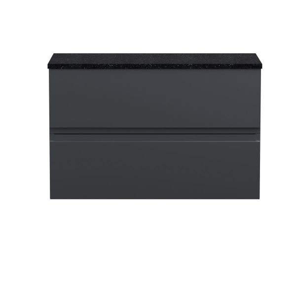 800mm Wall Hung 2 Drawer Vanity & Laminate Top - Hudson Reed URB1406LSB Black, Black colour ,image 1