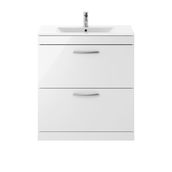 800mm Floor Standing Vanity With Basin 2 - Nuie ATH055B Gloss White, White colour ,image 1