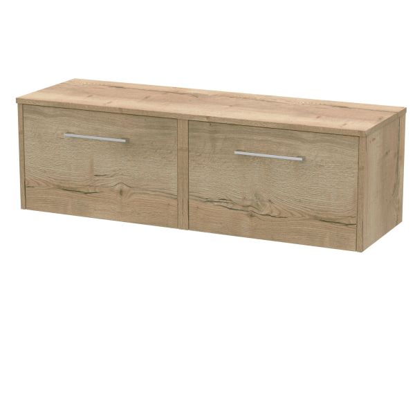 1200mm Wall Hung 2 Drawer Vanity & Worktop - Hudson Reed JNU1822W2 Oak, Oak colour ,image 1