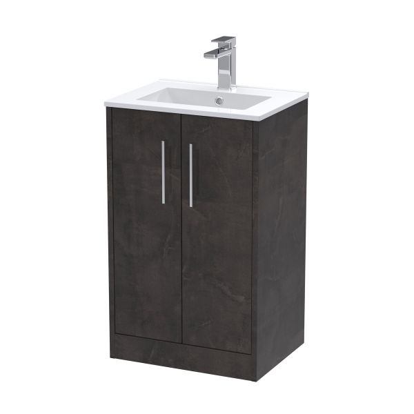 500mm Floor Standing 2 Door Vanity & Basin 2 - Hudson Reed JNU2601B Brown, Brown colour ,image 1
