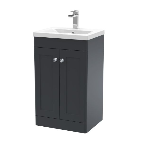 500mm Floor Standing 2 Door Vanity & Basin 1 - Nuie CLC1423D Black, Black colour ,image 1