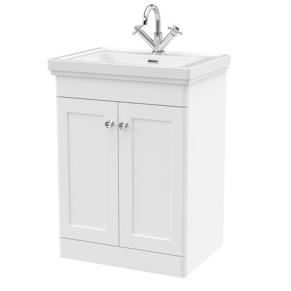 600mm Floor Standing 2-Door Vanity & Basin 1TH - Nuie CLC125A White, White colour ,image 1