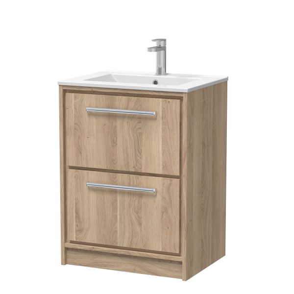 600mm Floor Standing 2-Drawer Vanity with Basin - 1 Tap Hole - Hudson Reed LIL3033C Oak, Oak colour ,image 1