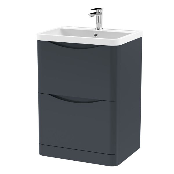 600mm Floor Standing 2 Drawer Vanity & Polymarble Basin - Nuie LUN1401 Black, Black colour ,image 1
