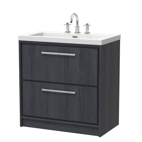 800mm Floor Standing 2-Drawer Vanity with Basin - 3 Tap Hole - Hudson Reed LIL2235M Grey, Grey colour ,image 1