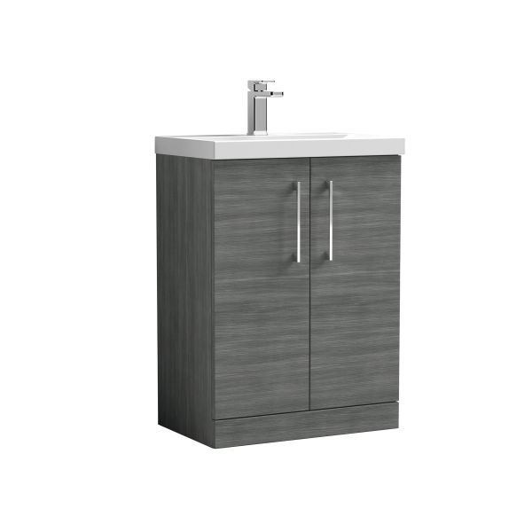 600mm Floor Standing 2 Door Vanity & Basin 3 - Nuie ARN503D Grey, Grey colour ,image 1